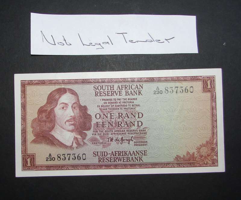 Republic of South Africa - De Jongh One Rand Note
