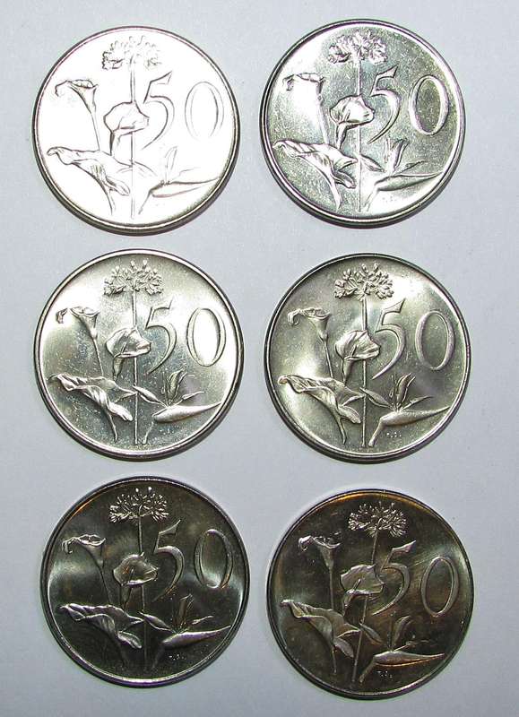 Republic of South Africa - Collection of 6 Fifty Cent Pieces