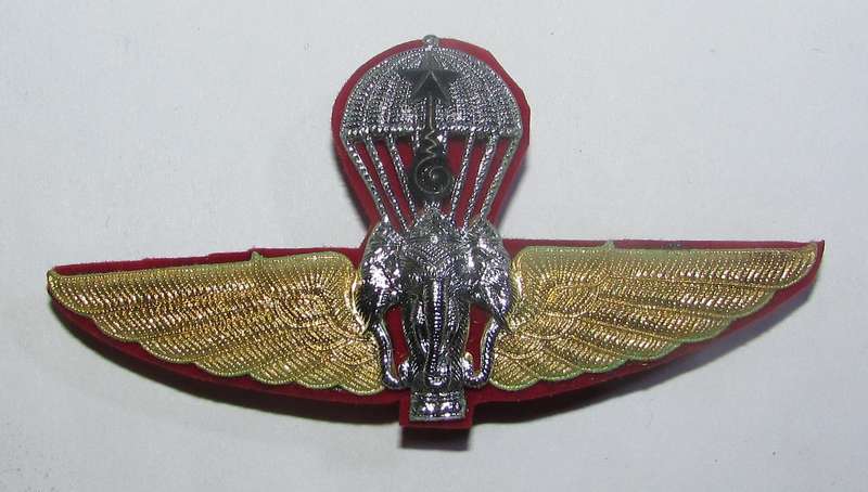 International - Thailand Army Senior Parachute Wings Upswept Wings Chrome, Gilt and Enamel Parachute