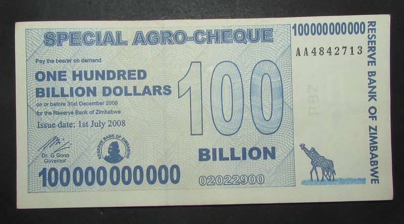 Zimbabwe 100 Billion Dollars Special Agro Cheque