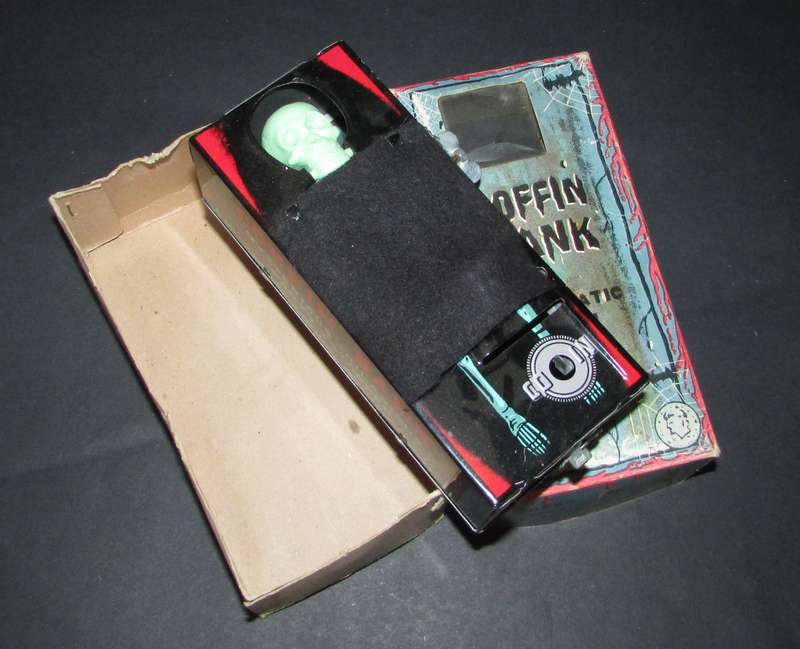 Vintage Coffin Bank Tin Plate Toy ( Working )