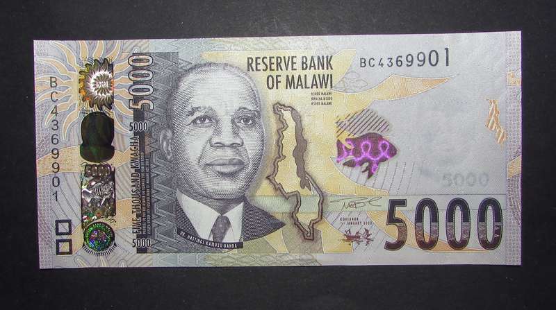 Reserve Bank of Malawi - 5000 Kwacha Notes in Sequence and UNC - Bid Per Note