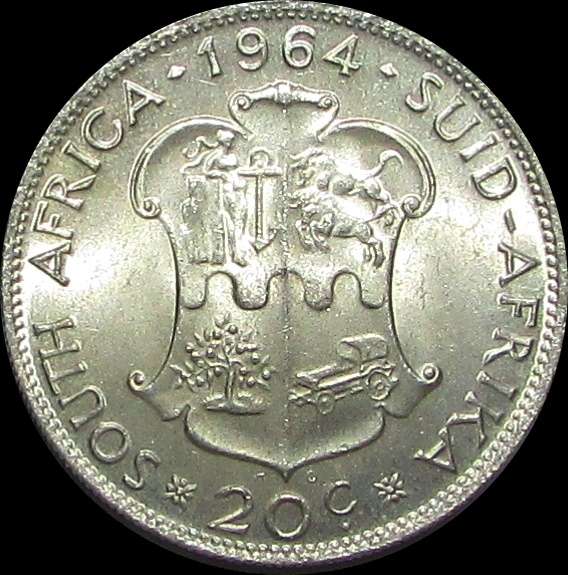 1964 Republic of South Africa Silver 20 Cent Piece
