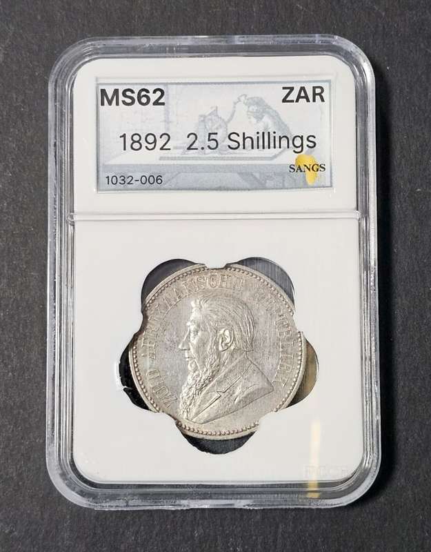 ZAR Silver - 1892 Half Crown SANGC Graded MS62