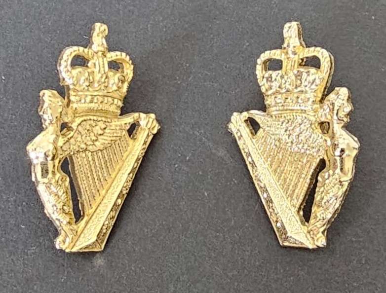 Pair of Ulster Defence Regiment Anodised (Staybrite) Collar Badges