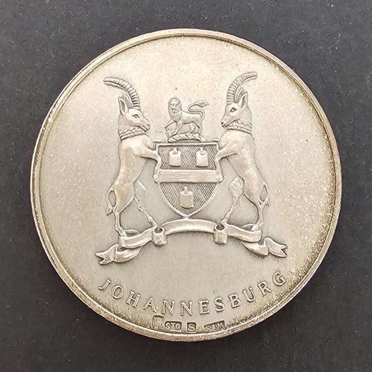 City of Johannesburg 80th Anniversary - Tribute to Pioneers Sterling Silver Medal (1886-1966)
