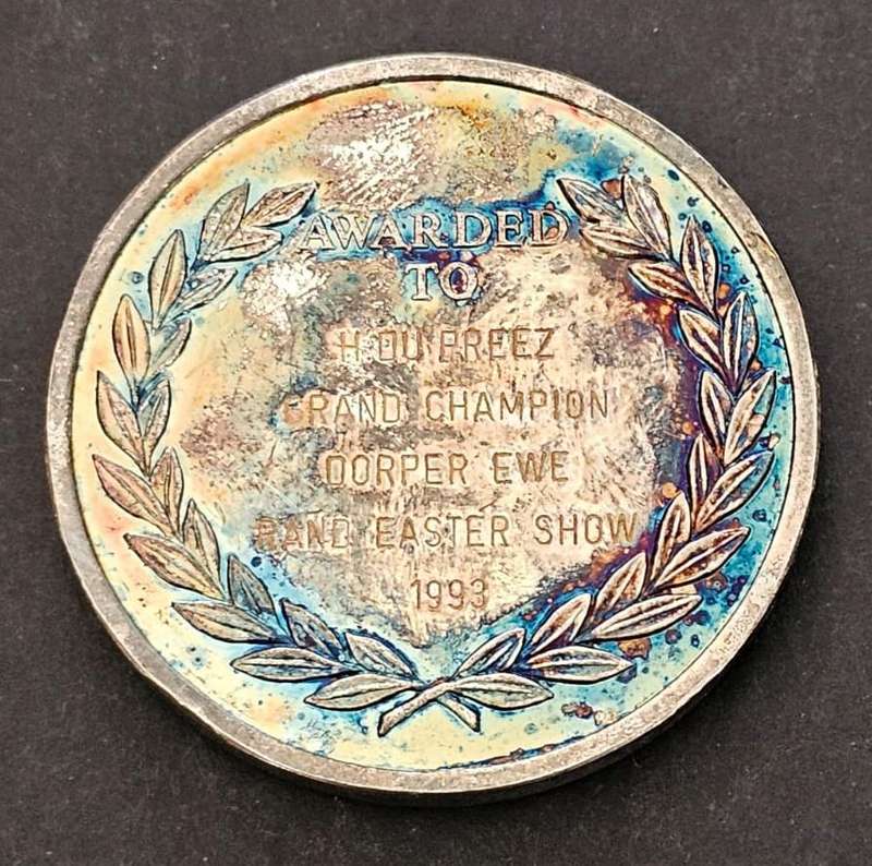 Witwatersrand Agricultural Society Medal Awarded to: H Du Preez Ran Easter Show