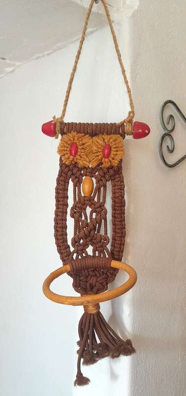 Vintage macramé owl hanging decor