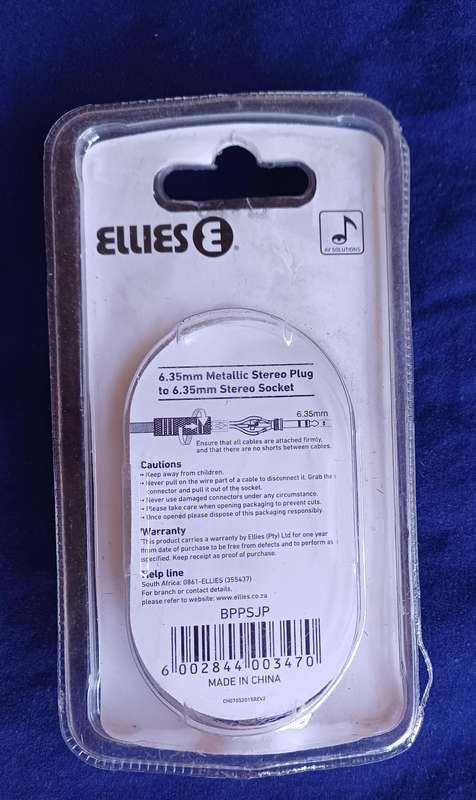 Ellies 6.35mm metallic stereo plug to 6.35mm stereo socket