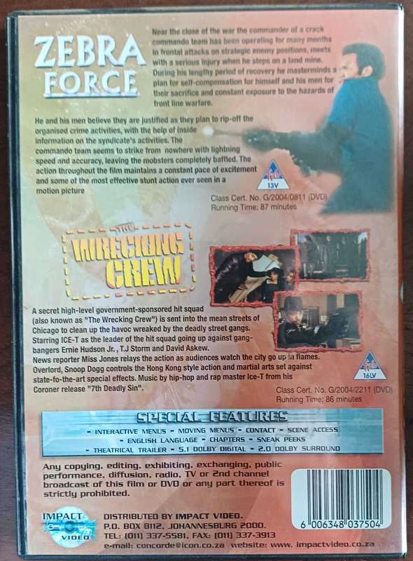 Double feature: Zebra force/Wrecking crew dvd