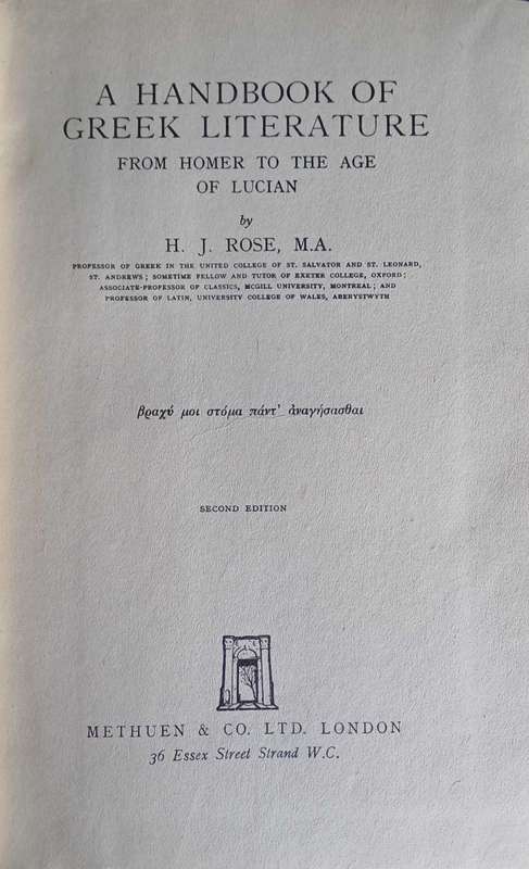 A handbook of Greek literature by HJ Rose