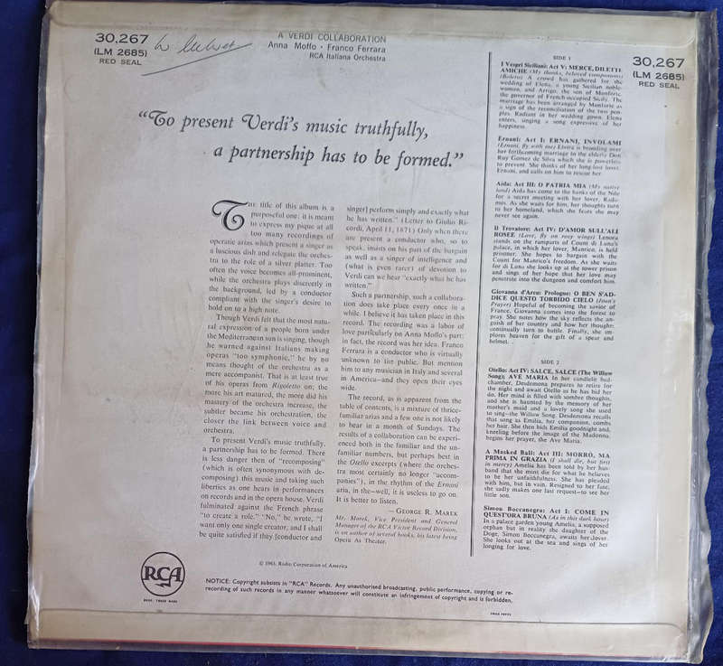 A Verdi collaboration: Anna Moffo/Franco Ferrara lp