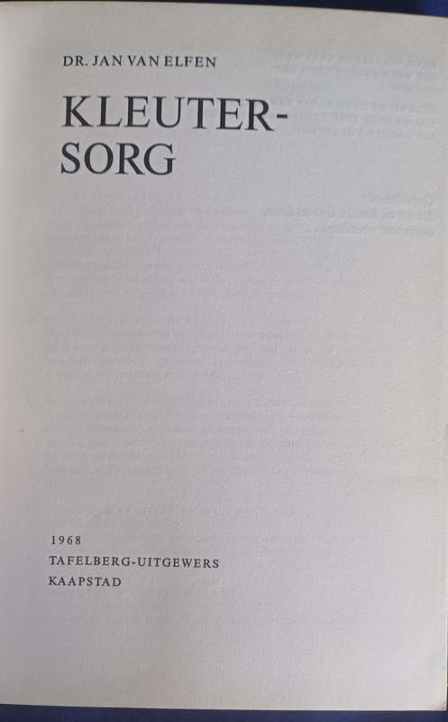 Kleutersorg deur dr Jan van Elfen