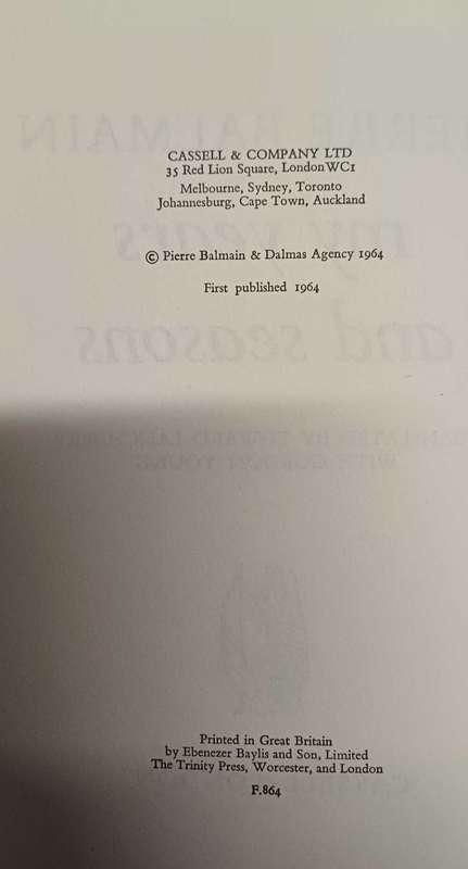 Pierre Balmain my years and seasons