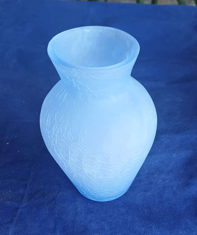 Small blue crackled glass vase