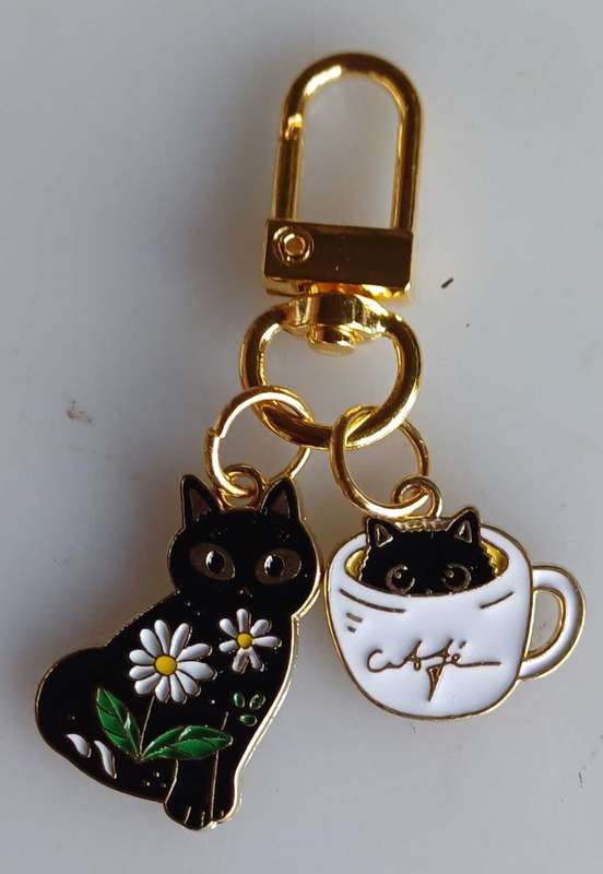 Cat and coffee keyring