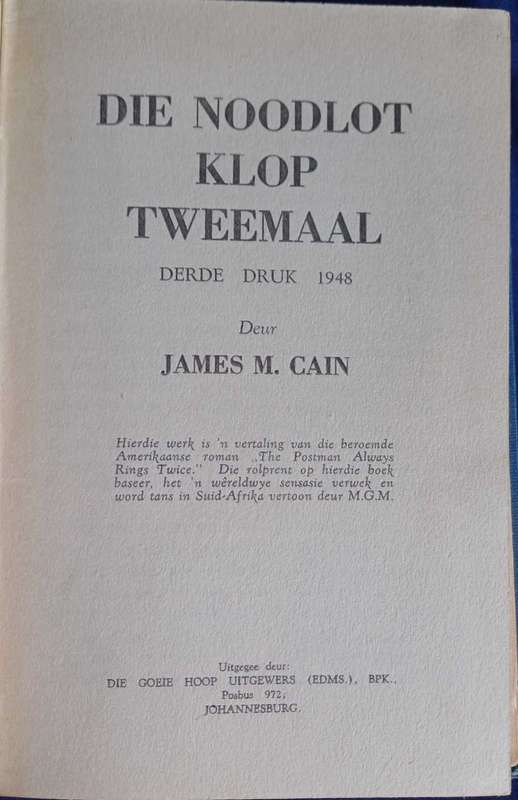Die noodlot klop tweemaal deur James M Cain