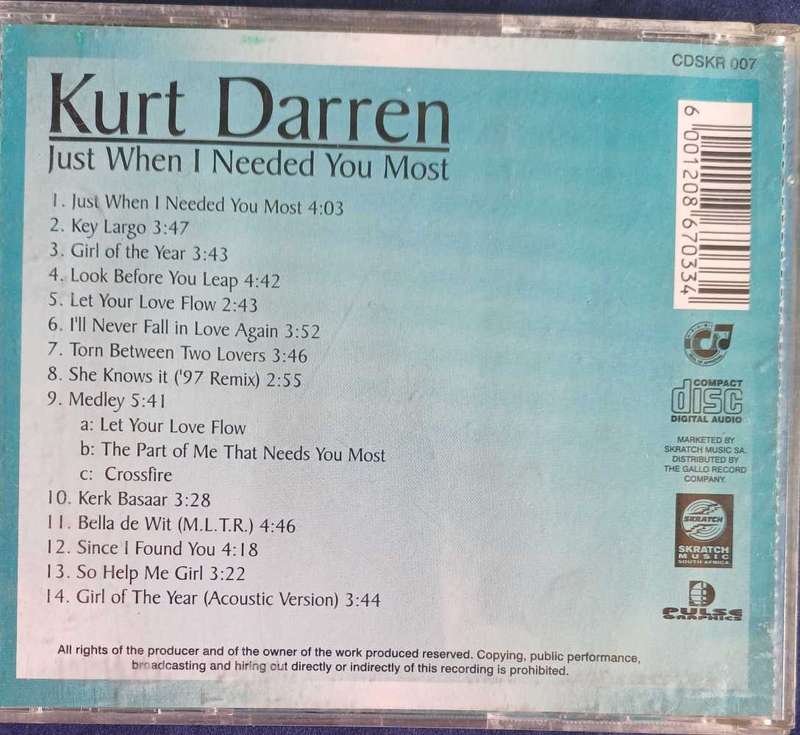 Kurt Darren - Just when I needed you most cd