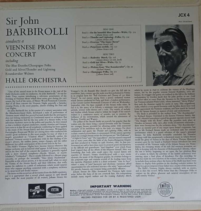 Sir John Barbirolli conducts a Viennese prom concert LP