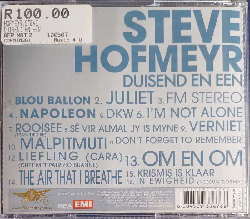 Steve Hofmeyr - Duisend en een cd