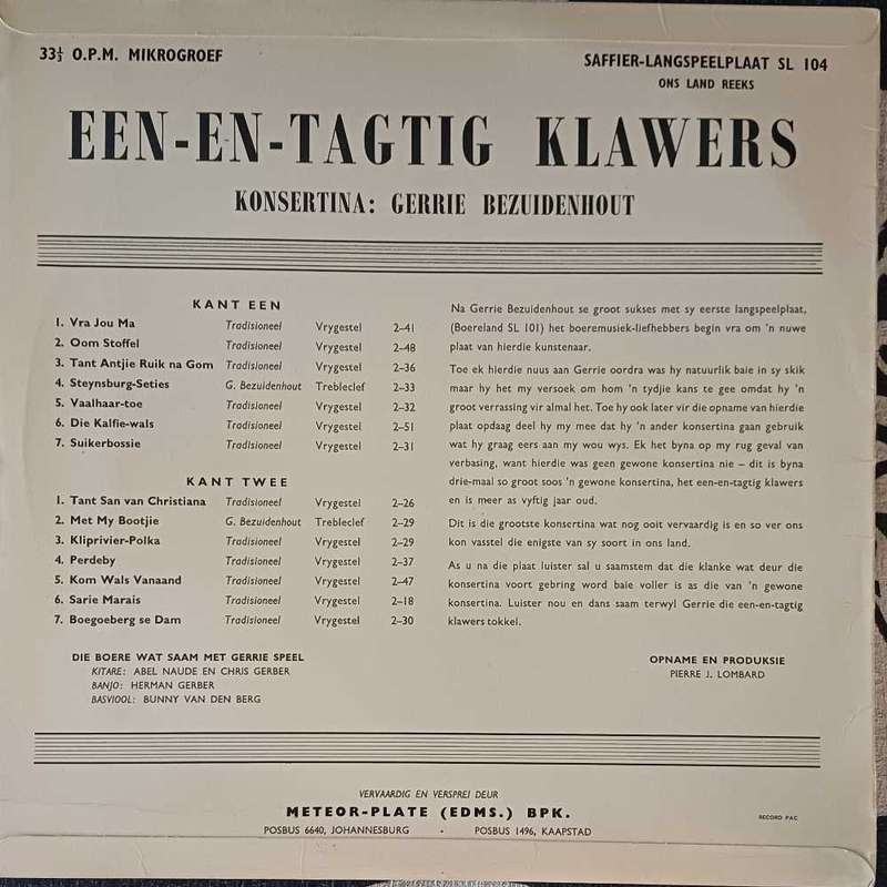 Gerrie Bezuidenhout - Een-en-tagtig klawers LP