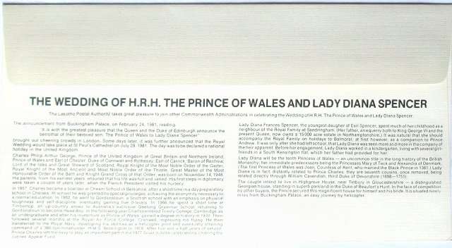 First day cover - the royal wedding of Charles and Diana - Lesotho - 1981-07-22 - Post office 1