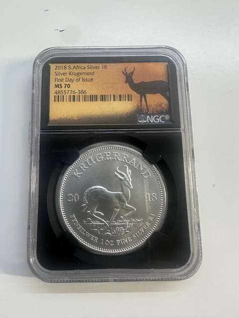 2018 SILVER KRUGERRAND 1oz NGC MS70 FIRST DAY OF ISSUE