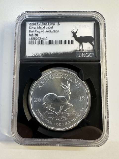2018 SILVER KRUGERRAND 1oz NGC MS70 FIRST DAY OF PRODUCTION