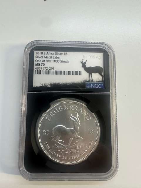 2018 SILVER KRUGERRAND 1oz NGC MS70 FIRST 1000 SIGNED TUMI