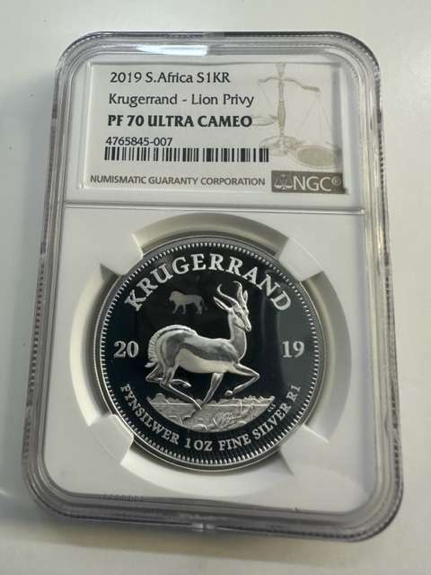 2019 SILVER KRUGERRAND 1oz NGC PF70 LION PRIVY