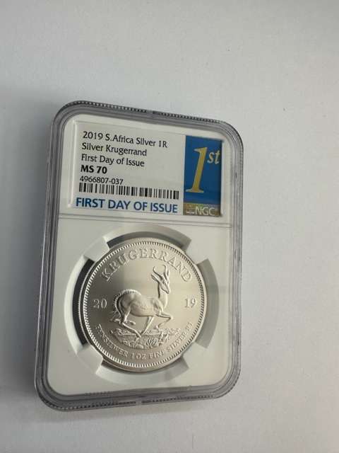 2019 SILVER KRUGERRAND 1oz NGC MS70 FIRST DAY OF ISSUE