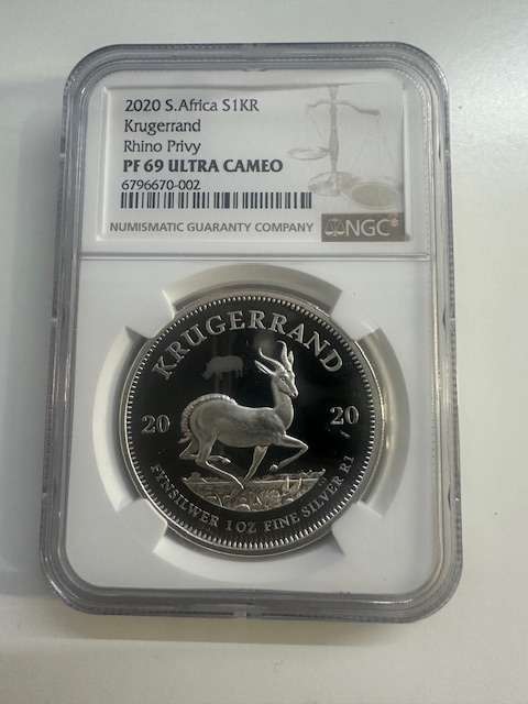 2020 SILVER KRUGERRAND 1oz NGC PF69 RHINO PRIVY