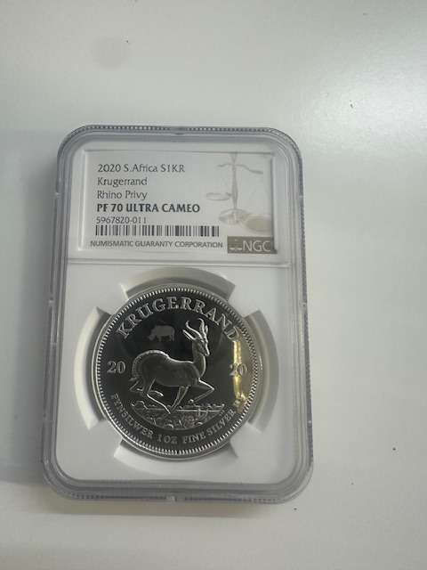 2020 SILVER KRUGERRAND 1oz NGC PF70 RHINO PRIVY