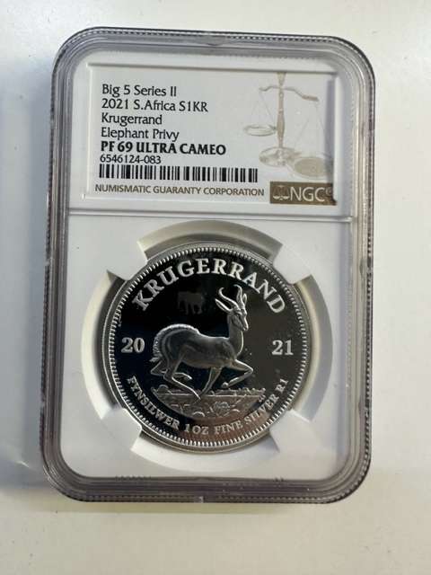 2021 SILVER KRUGERRAND 1oz NGC PF69 ELEPHANT PRIVY