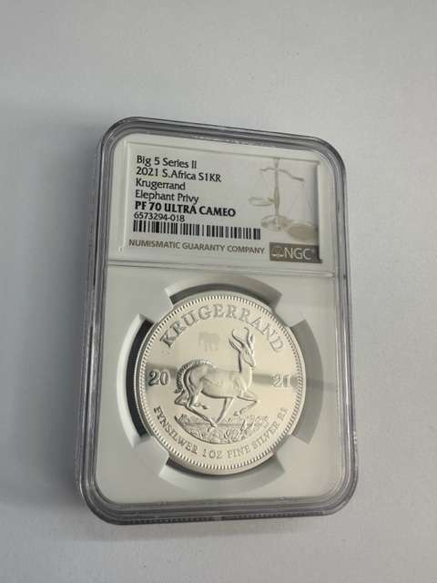 2021 SILVER KRUGERRAND 1oz NGC PF70 ELEPHANT PRIVY
