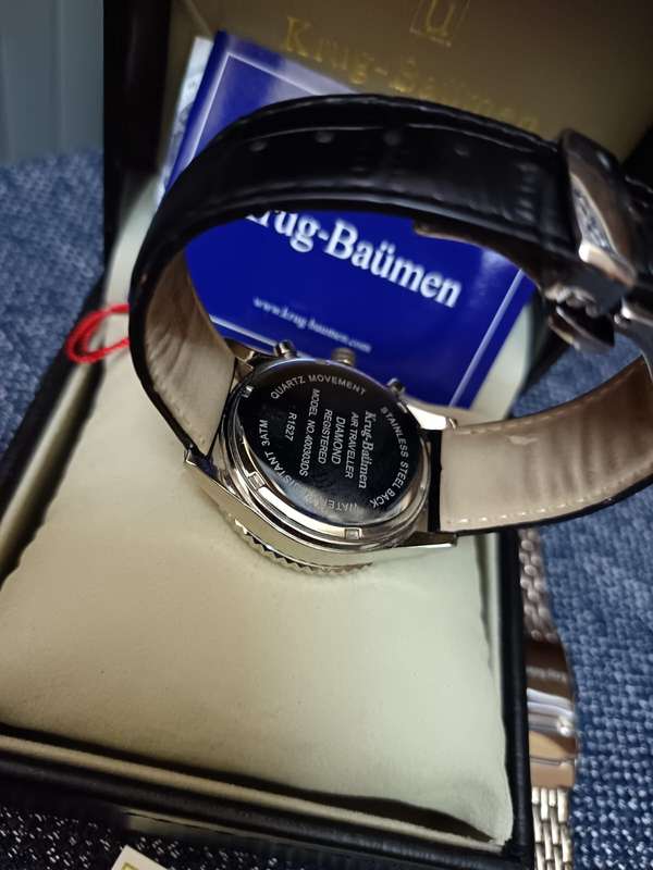 Krug Baumen - Air Traveller Diamond watch original strap like new, extra leather strap and box