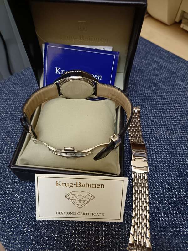 Krug Baumen - Air Traveller Diamond watch original strap like new, extra leather strap and box