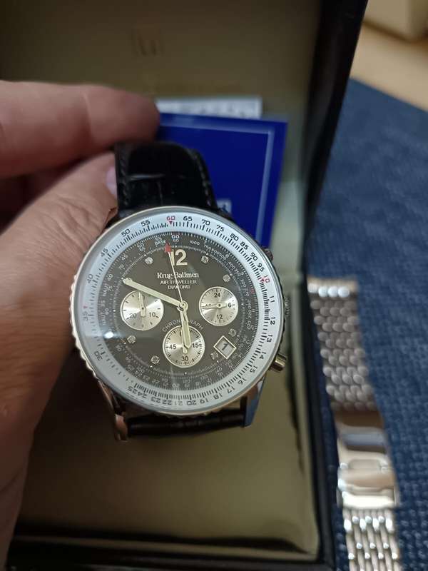 Krug Baumen - Air Traveller Diamond watch original strap like new, extra leather strap and box