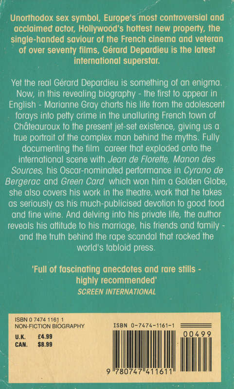GERARD DEPARDIEU - A Biography by Marianne Gray - Paperback