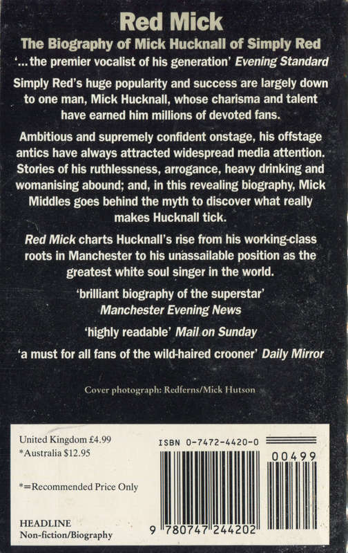 MICK HUCKNALL (SIMPLY RED) - Red Mick by Mick Middles - Paperback - New
