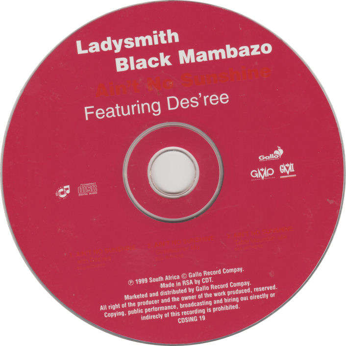 LADYSMITH BLACK MAMBAZO - Ain't No Sunshine - South African CD - CDSING19