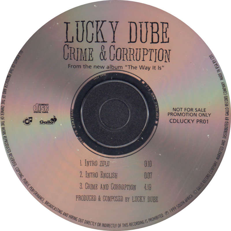 LUCKY DUBE - Crime & Corruption - Rare South African Promo CD - CDLUCKYPR01