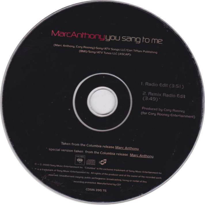 MARC ANTHONY - You Sang To Me - South African CD Single - CDSIN395