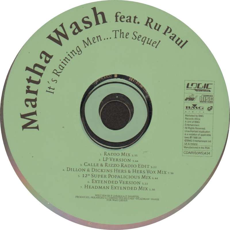 MARTHA WASH FEAT RU PAUL - It's Raining Men... The Sequel - South African CD Single