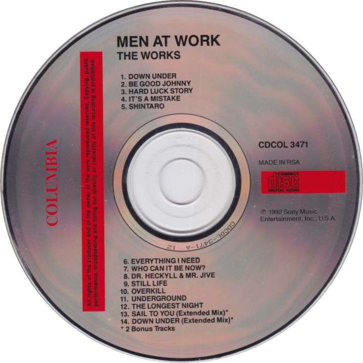 MEN AT WORK - The Works (Greatest Hits) - South African CD - CDCOL3471