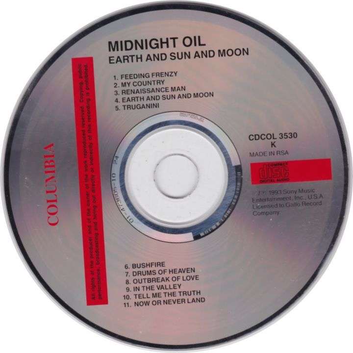 MIDNIGHT OIL - Earth And Sun And Moon - South African CD - CDCOL3530
