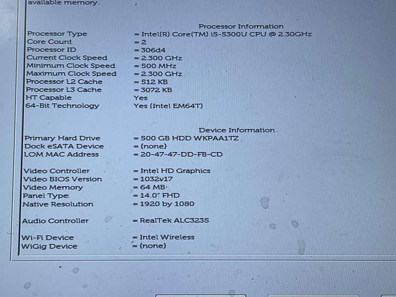 DELL LATITUDE E5450 MOTHERBOARD (INTEL CORE i5-53000 CPU)