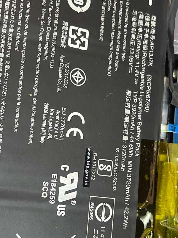 Acer Chromebook C730 Battery AP13J7K 3ICP5(67/90), 11.4 V 3920mAh/42.2Wh