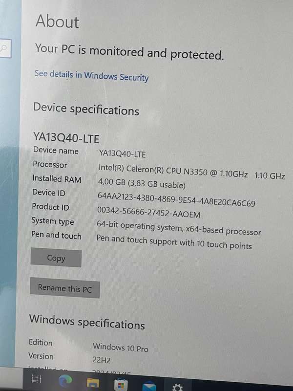 MECER YA13Q40-LTE | INTEL CELERON N3350 | 64GB  | 4GB RAM | 14" FHD (1920 x 1080) TOUCH SCREEN