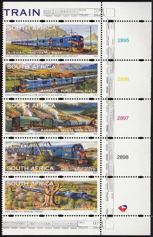 RSA 1997: BLUE TRAIN CONTROL STRIP OF 5 MNH (SACC 1051-1055)